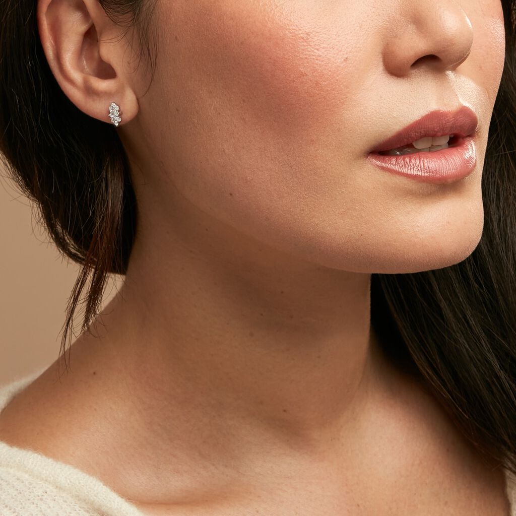 Boucles D'oreilles Puces Mascaret Argent Blanc Oxyde De Zirconium