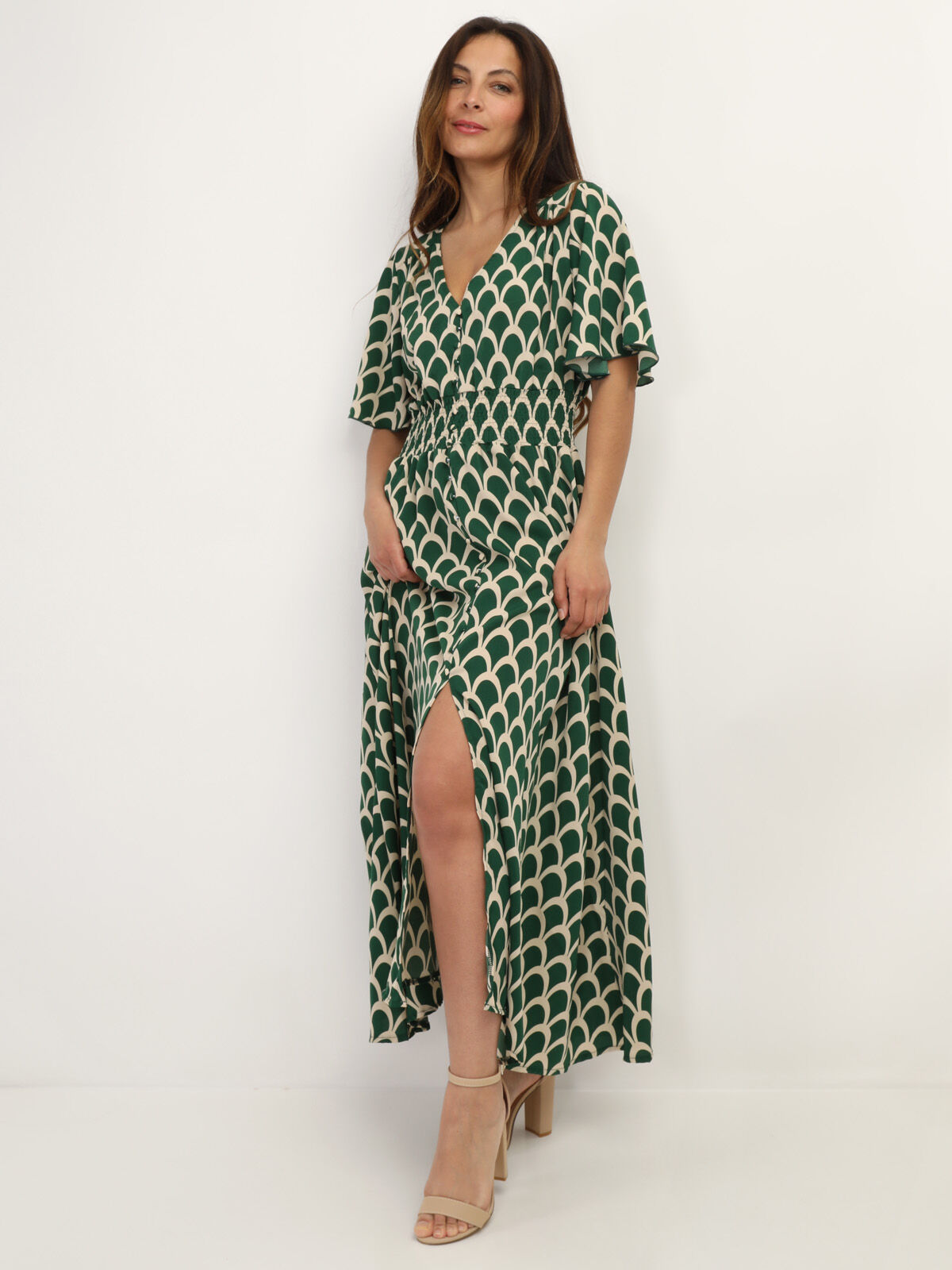 Robe boutonnée à motif graphique- Vert
