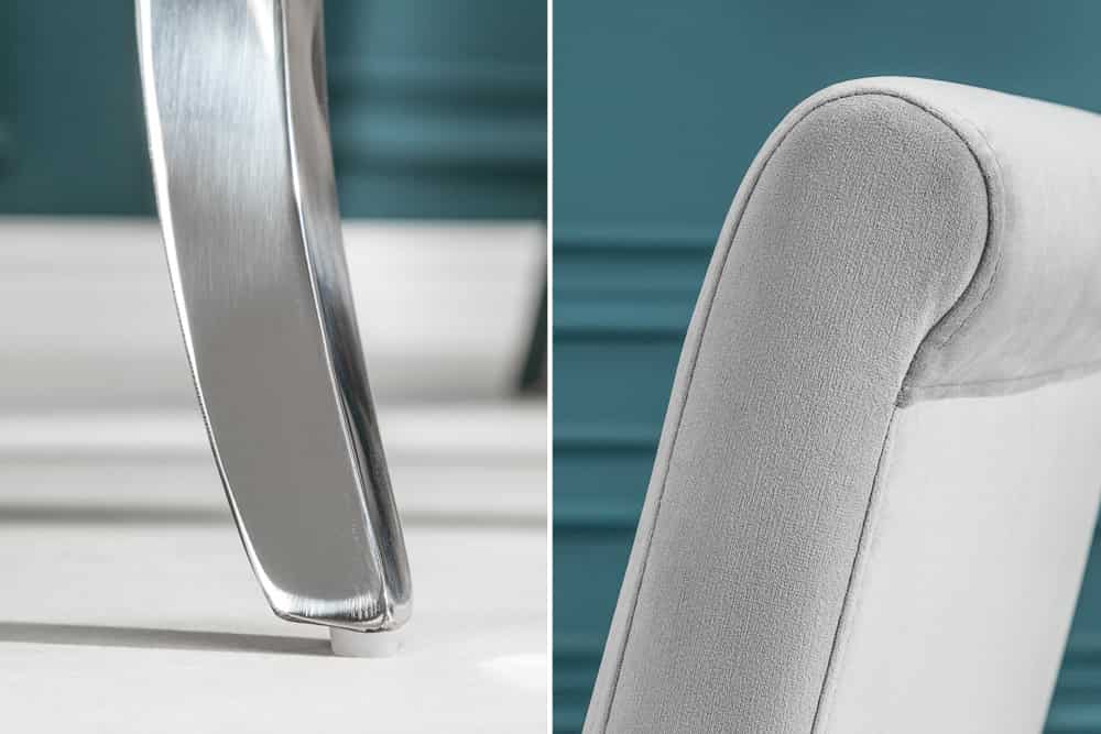 Eleganter Stuhl MODERN BAROCK edel-grau Samt Stuhlbeine aus Edelstahl