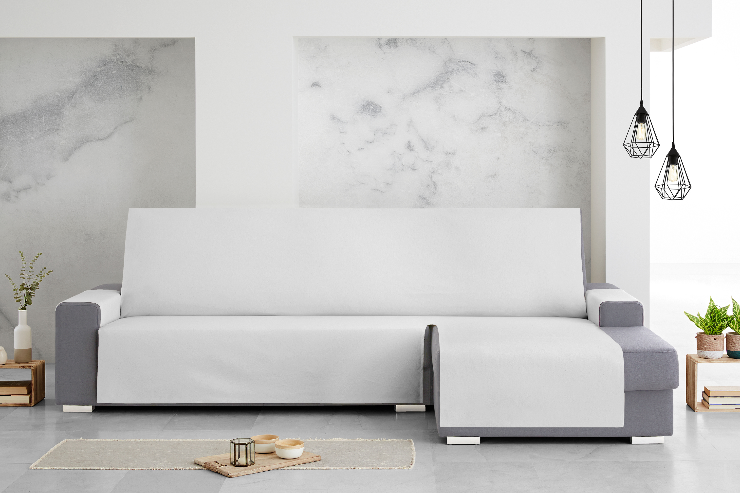 Capa protetora para sofá com chaise longue Extra Royale de 290 cm (lado direito). Cinza.