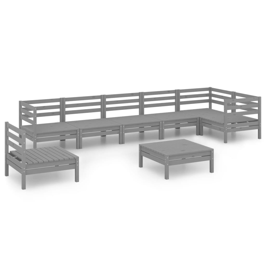 Salon de jardin meuble d'extérieur ensemble de mobilier 8 pièces bois de pin massif gris