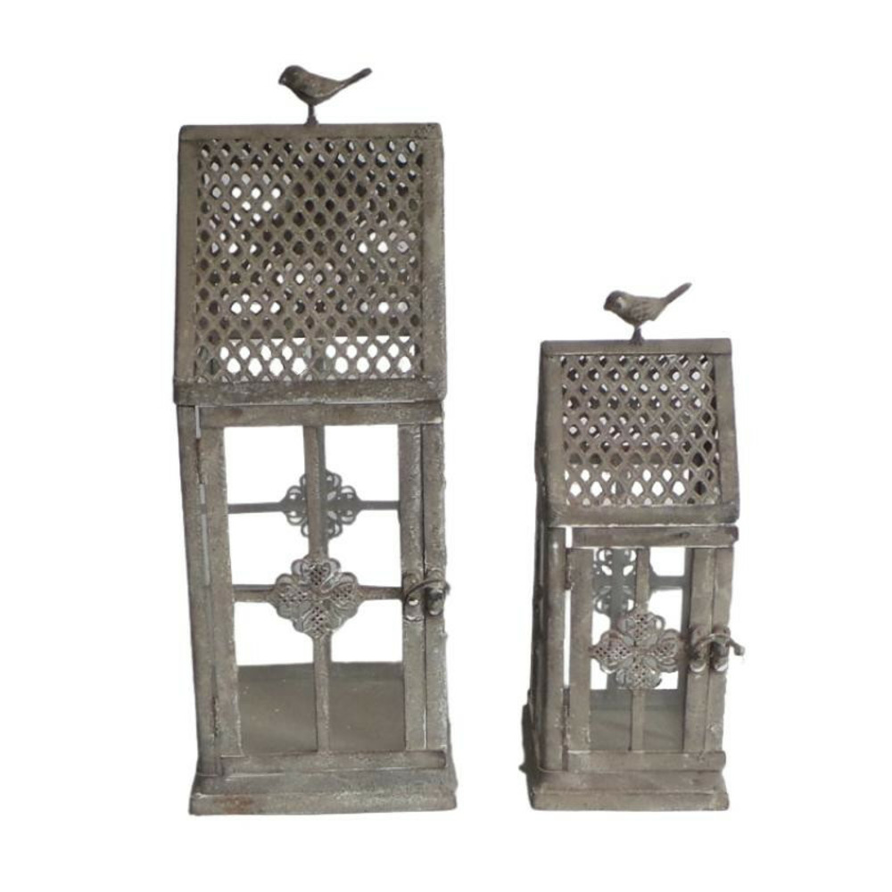 Ensemble 2 lanternes birdy 15x15x41cm