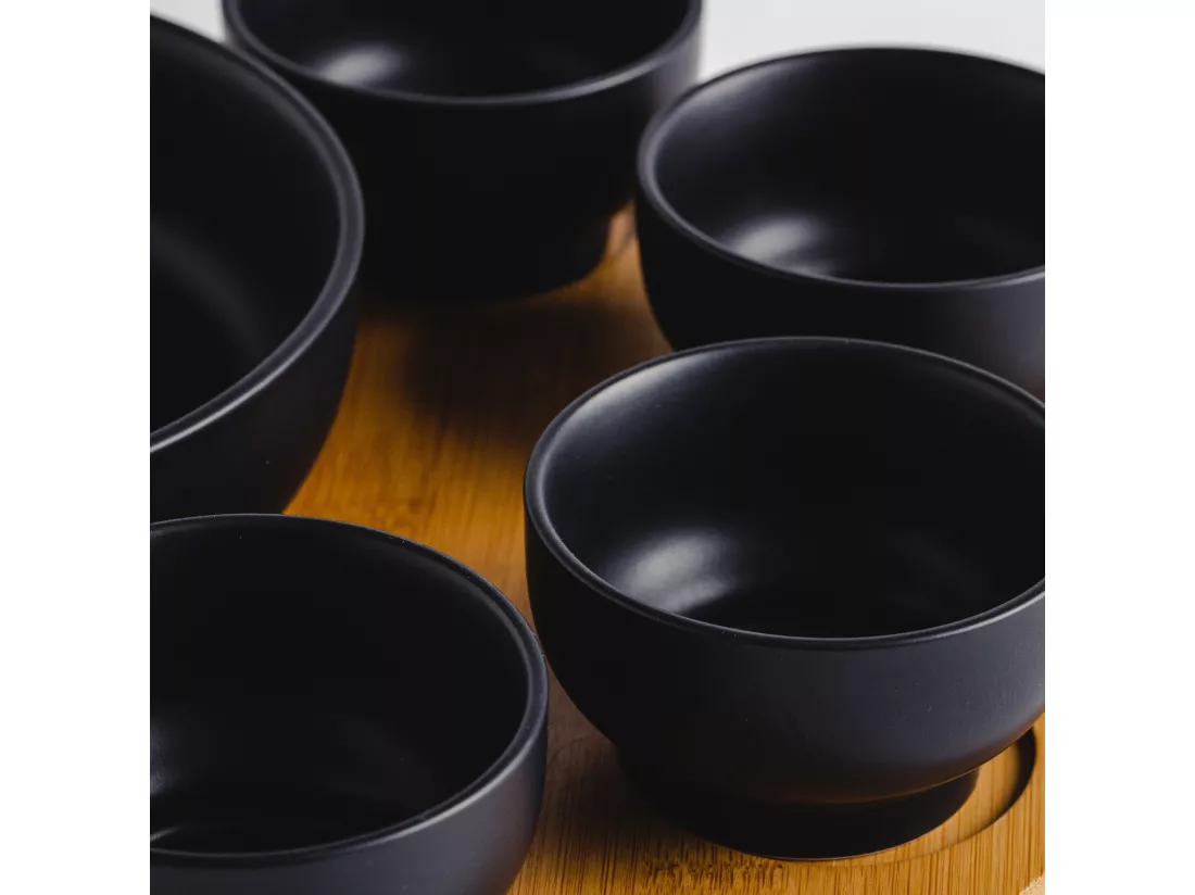 Plateau de Service Coletive Noir Moyen 9x33cm Porcelaine Bambou