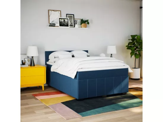 Sommier à lattes de lit avec matelas Bleu 160x200 cm Tissu