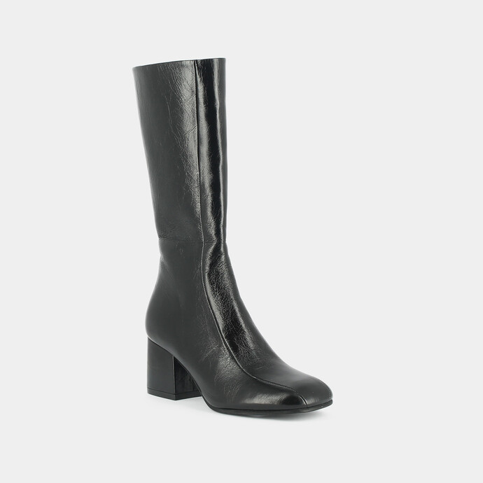 Bottes à talons  en cuir vieilli noir