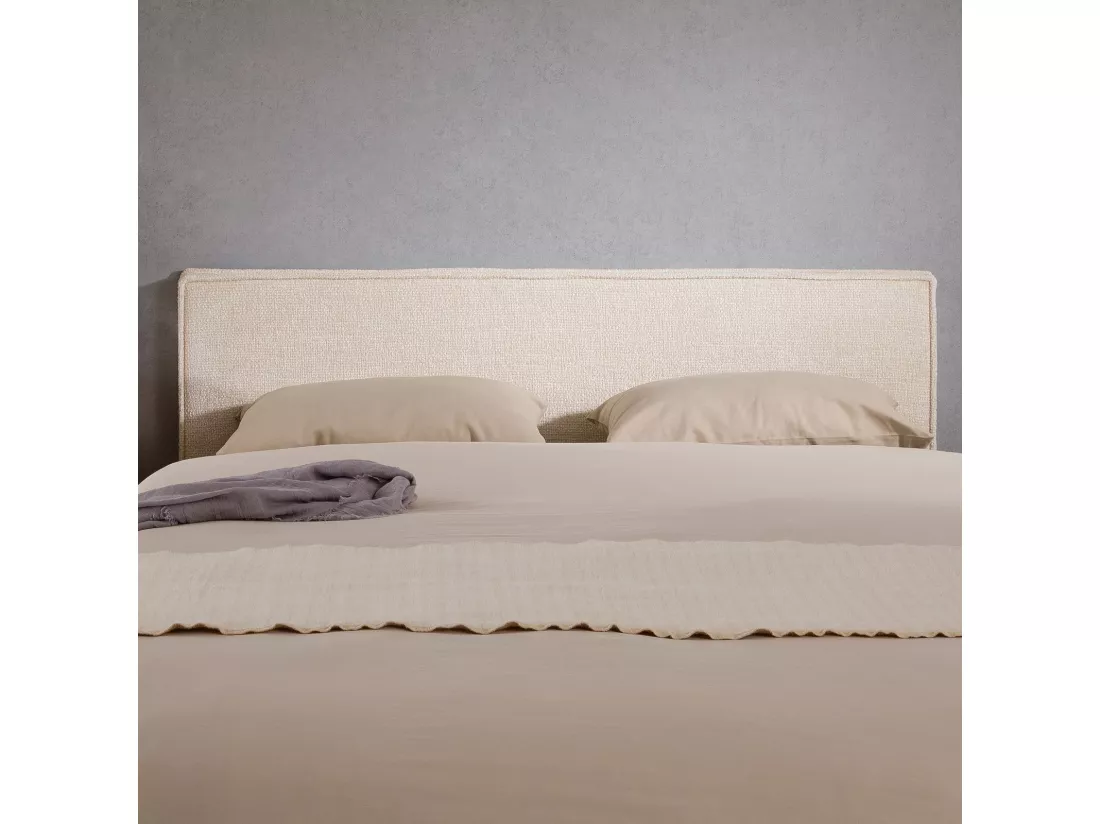 Tête de lit ELOWA 160 rembourrée, En tissu polyester pour lit 160 cm, Sur pieds en plastique, Blanc