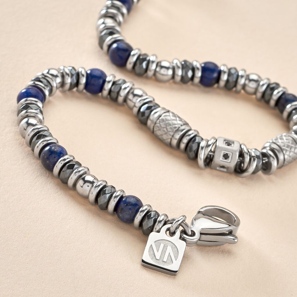 Bracelet Cliff Acier Gris Agate Hématite Oxyde De Zirconium