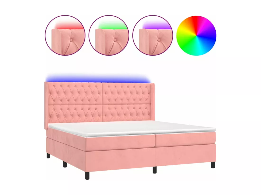 Sommier tapissier avec matelas et LED Rose 160x200 cm Velours