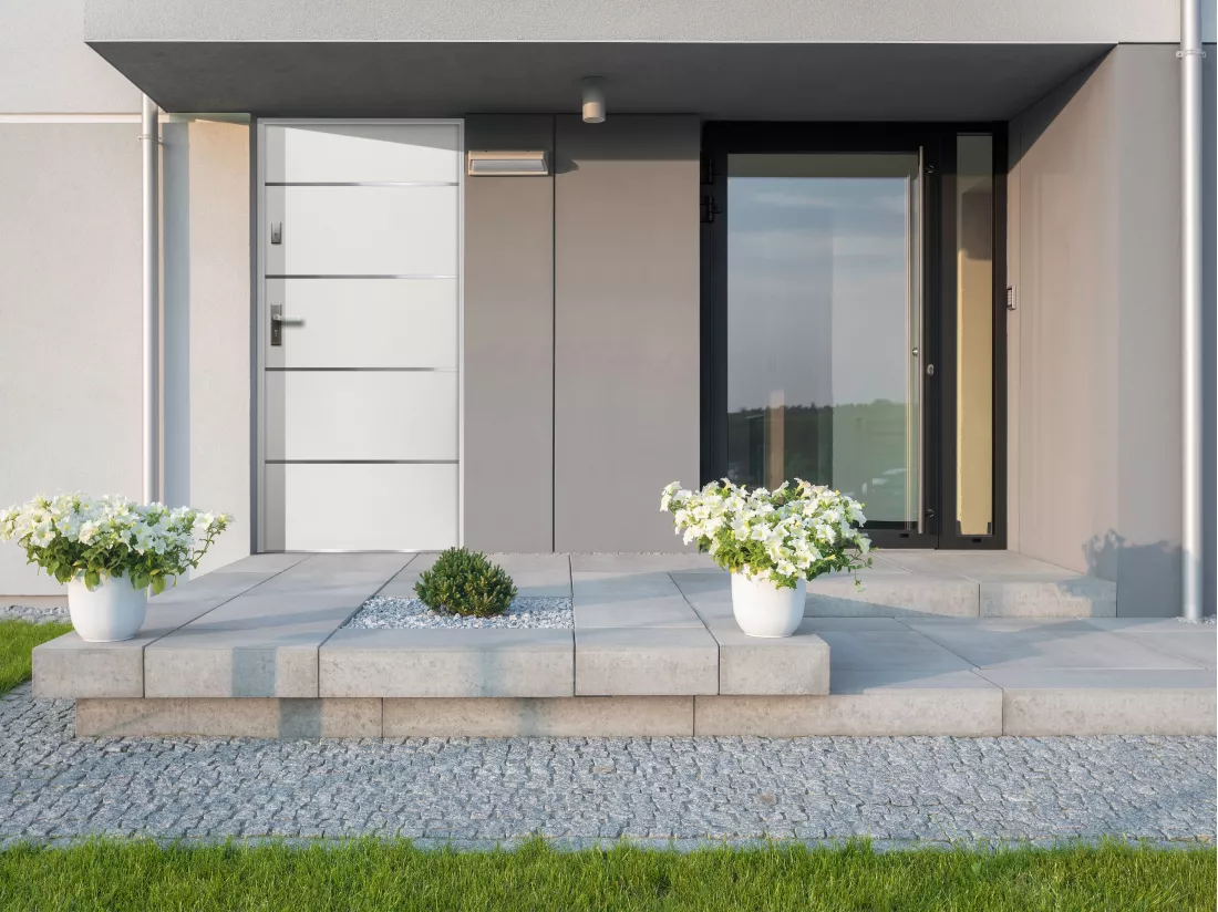 Porte d'entrée en acier pleine et inox H207 x L100 cm blanc - poussant droit - NAXARA