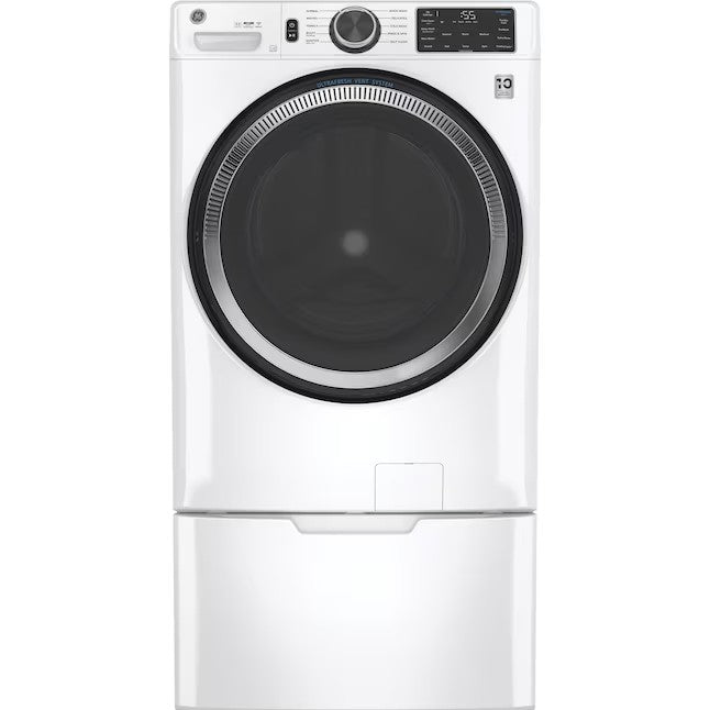 Lavadora de carregamento frontal inteligente empilhável GE UltraFresh Vent System de 4,8 pés cúbicos (branca) ENERGY STAR