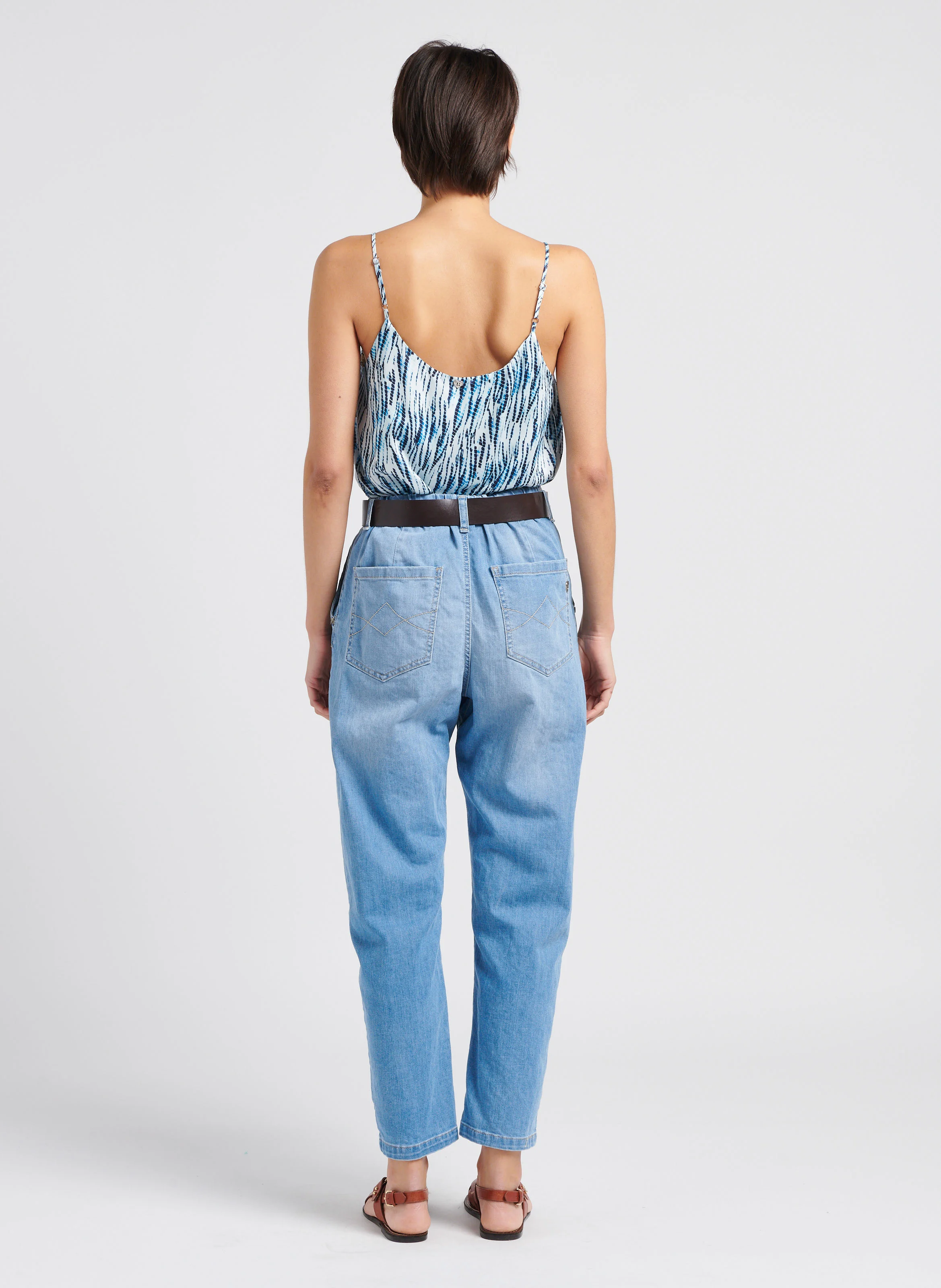 Jean droit en coton mélangé| Bleu