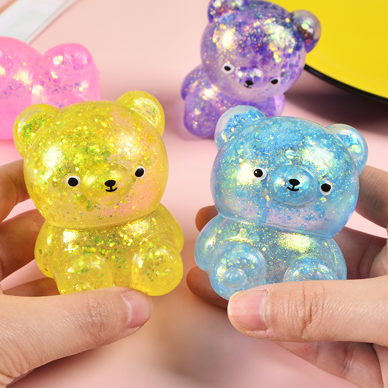 (75x65mm) Anti Stress Knautsch Bär Squeeze Spielzeug Glitzer Squishy Gummibär - Assortiert