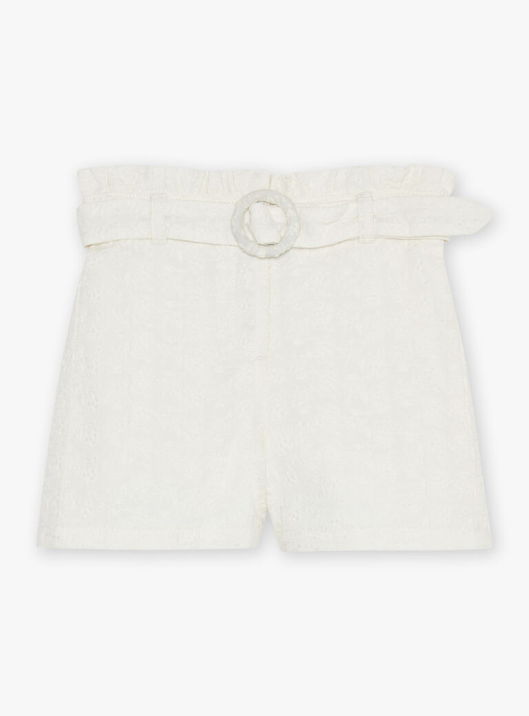Short écru à broderies fantaisie