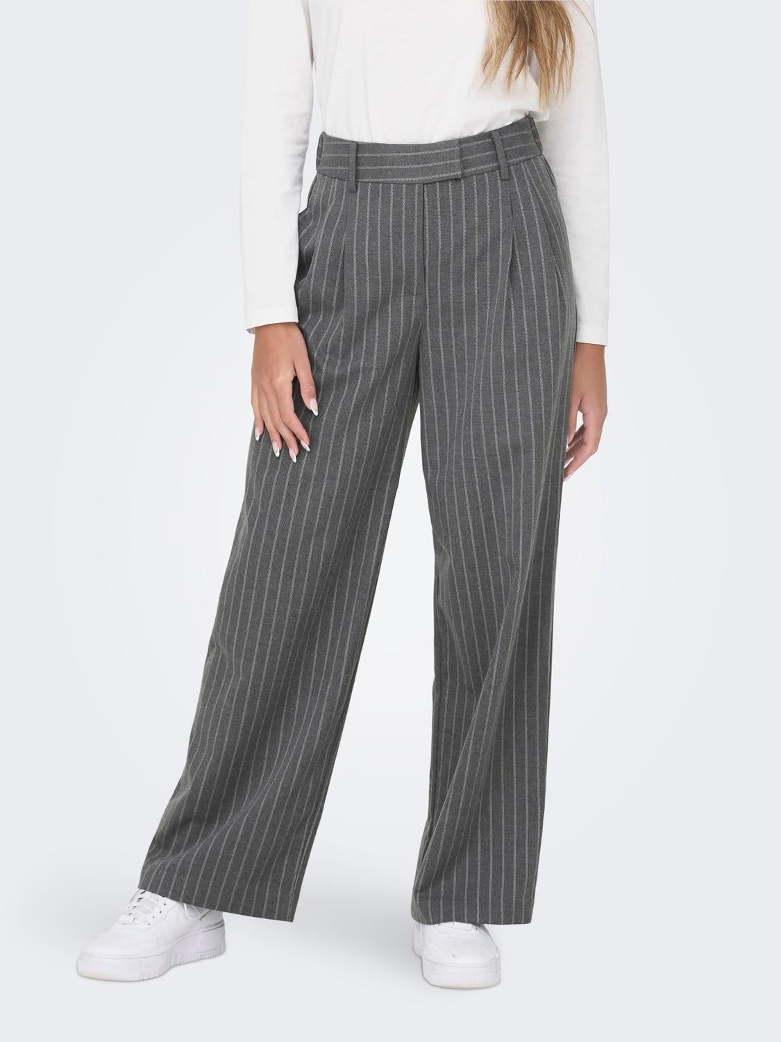 ONLDITA Normal geschnitten Hose mit weitem Beinschnitt Dark Grey Melange
