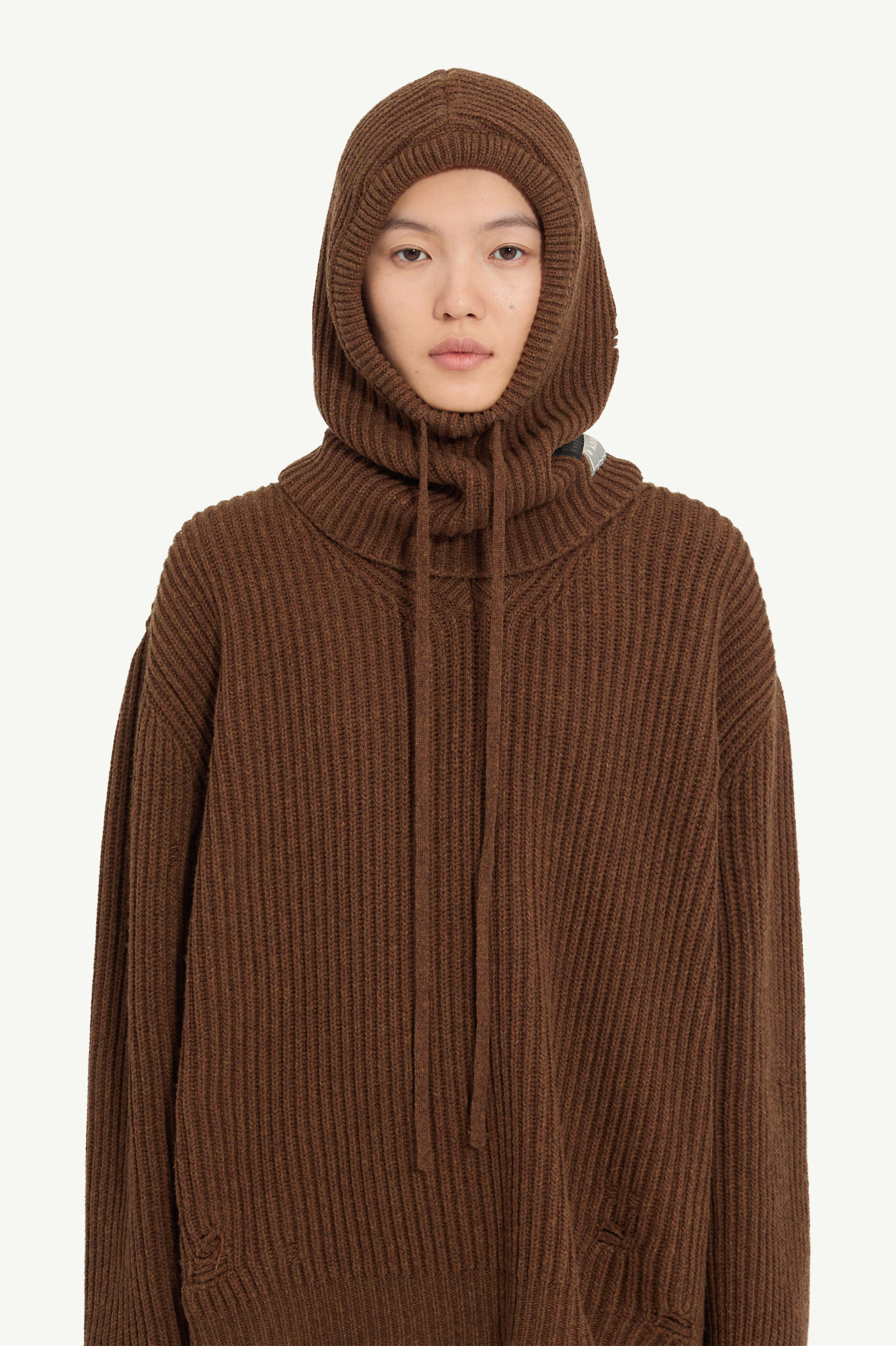 Cagoule en laine côtelée pour femme | MM6 Blanc