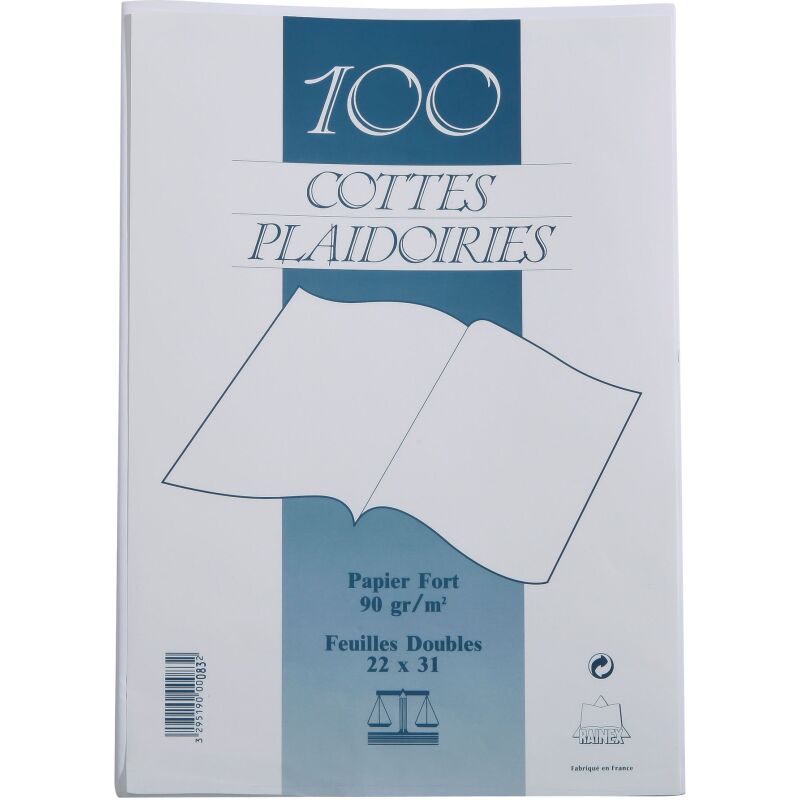 Cotte de plaidoirie 90 g - 22 x 31 cm blanche - Paquet de 100