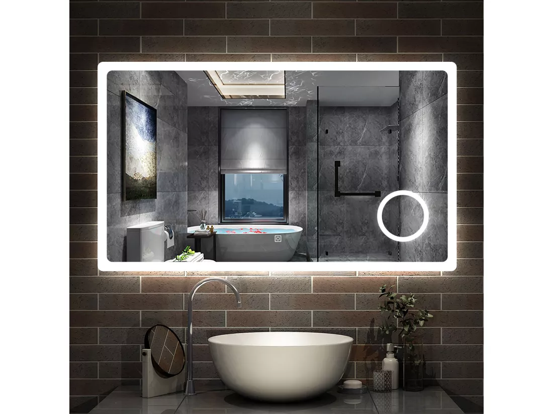 AICA 160x80cm miroir lumineux salle de bain LED anti-buée,tricolore avec loupe 3x, mémoire et dimmable