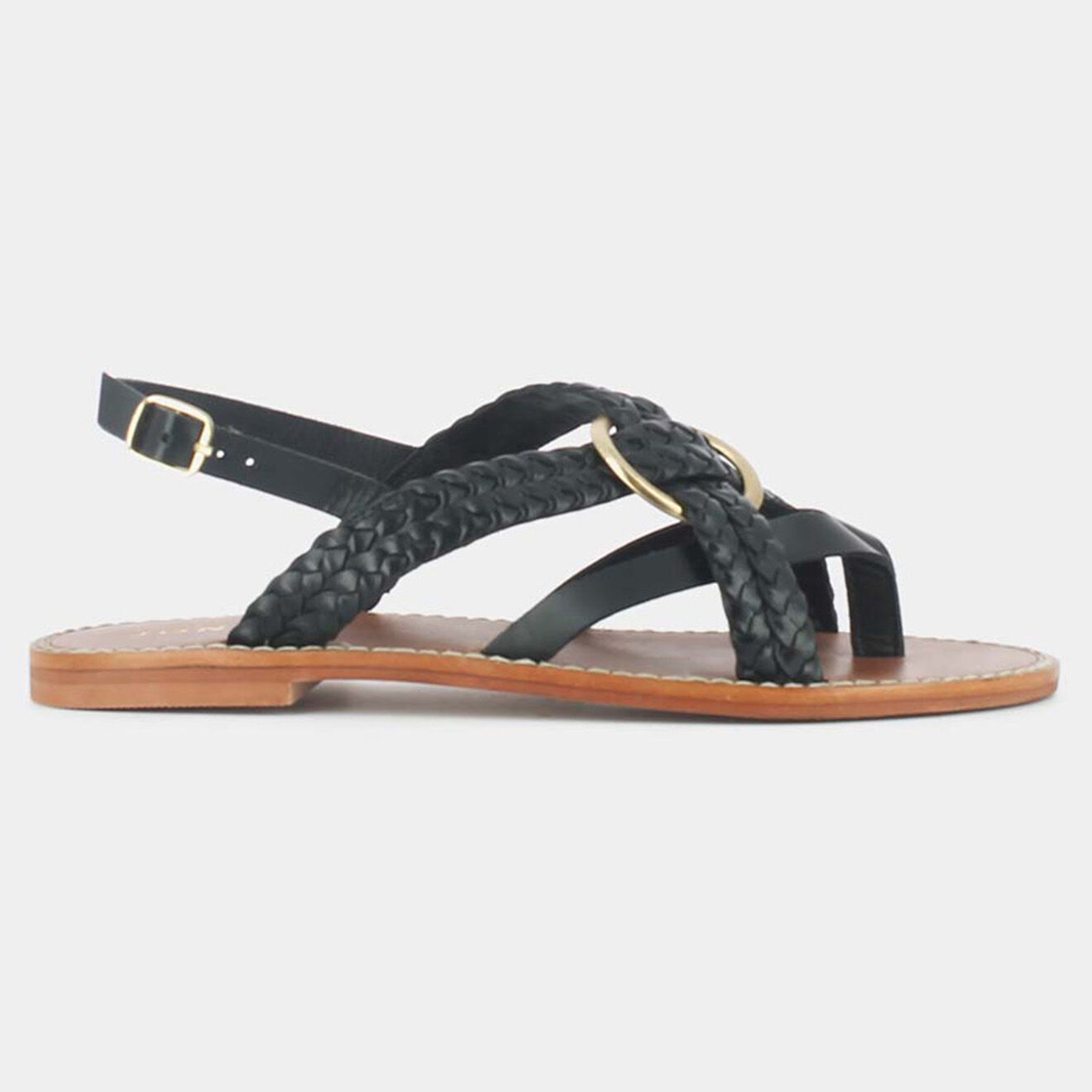 Jonak Sandales plates en Cuir Wood noires