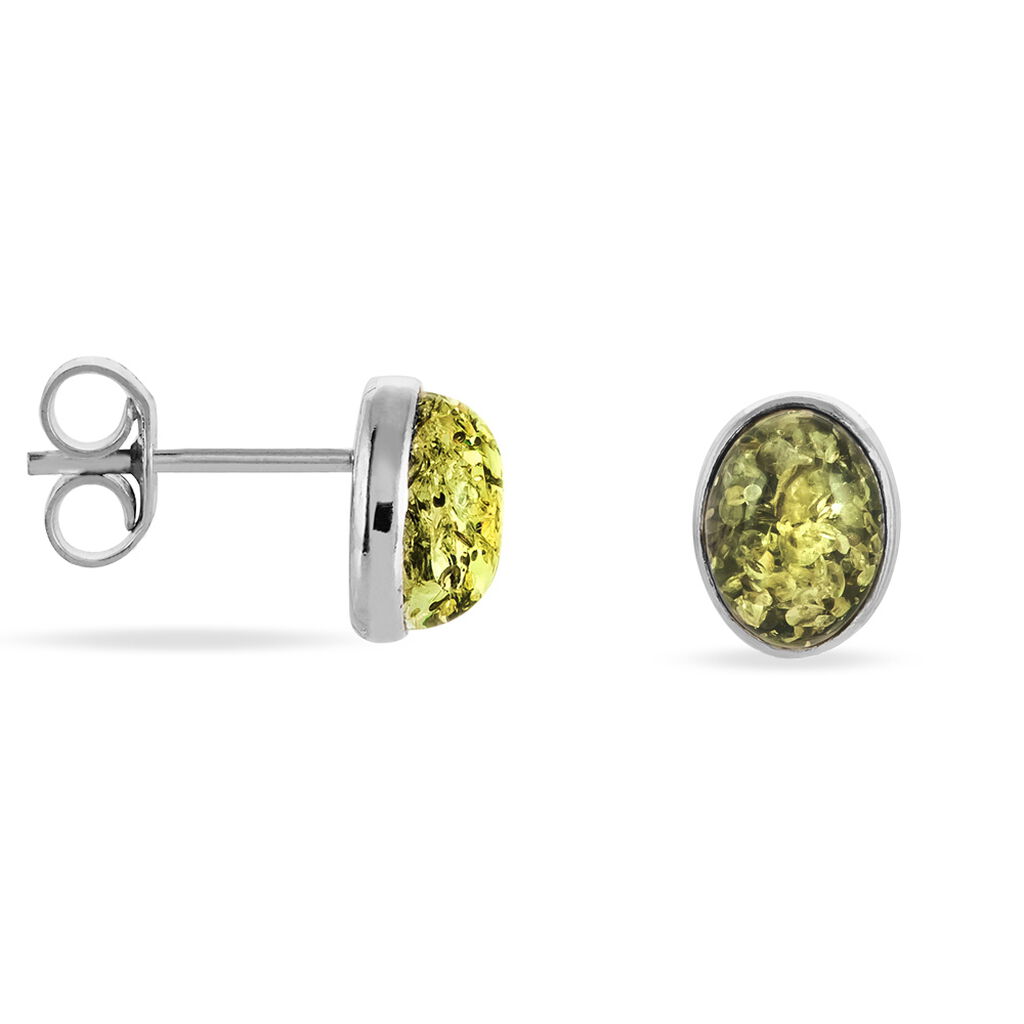 Boucles D'oreilles Puces Argent Blanc Anise Ambre