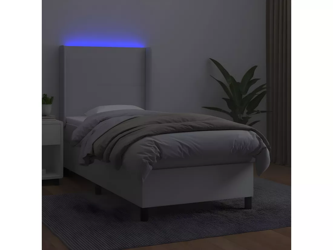 Sommier tapissier et matelas et LED Blanc 100x200 cm Similicuir