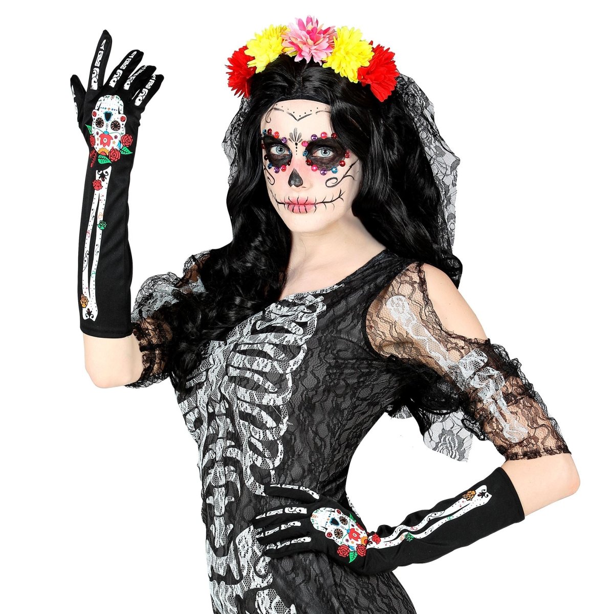 Dia De Los Muertos Handschoenen 40cm