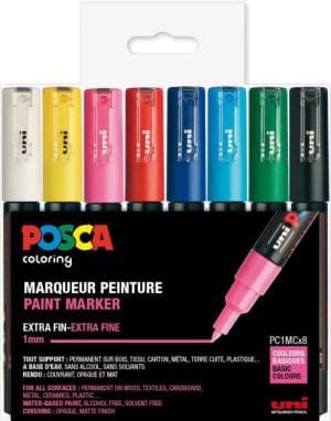 Posca Marker Set 8-p Blandede Farger PC-1M Spiss 0,7-1,3 mm
