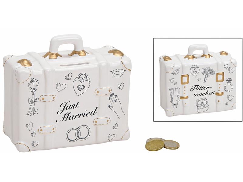 G. Wurm Spardose Koffer Just Married 6 x 14 x 13 cm Sparkasse für das aufbewahren von Geld