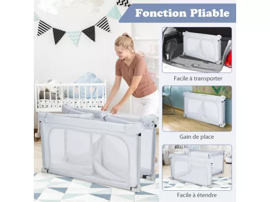 Parc Bébé Pliable 124 x124cm avec Hauteur Scientifique 70cm, Parc de Jeux en Tissu Oxford avec Maille Respirante, 50 Balles Océaniques, 4 Poignées (Gris clair)