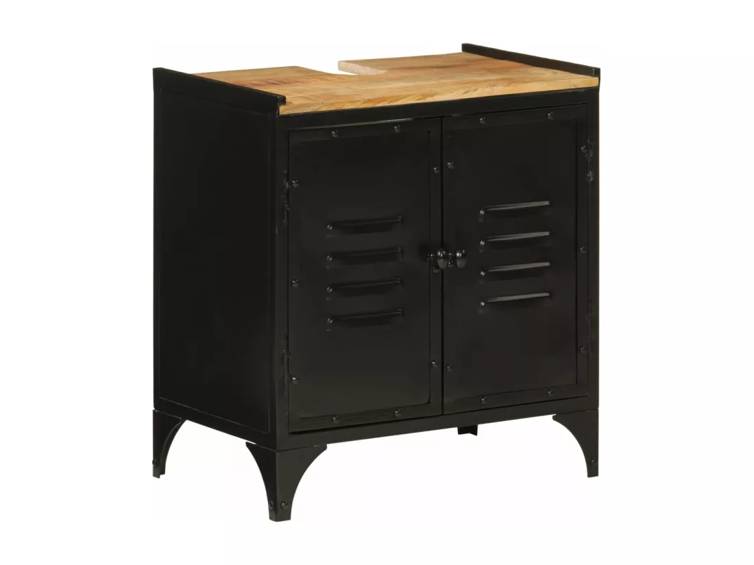 Armoire de lavabo de salle de bain fer et bois de manguier