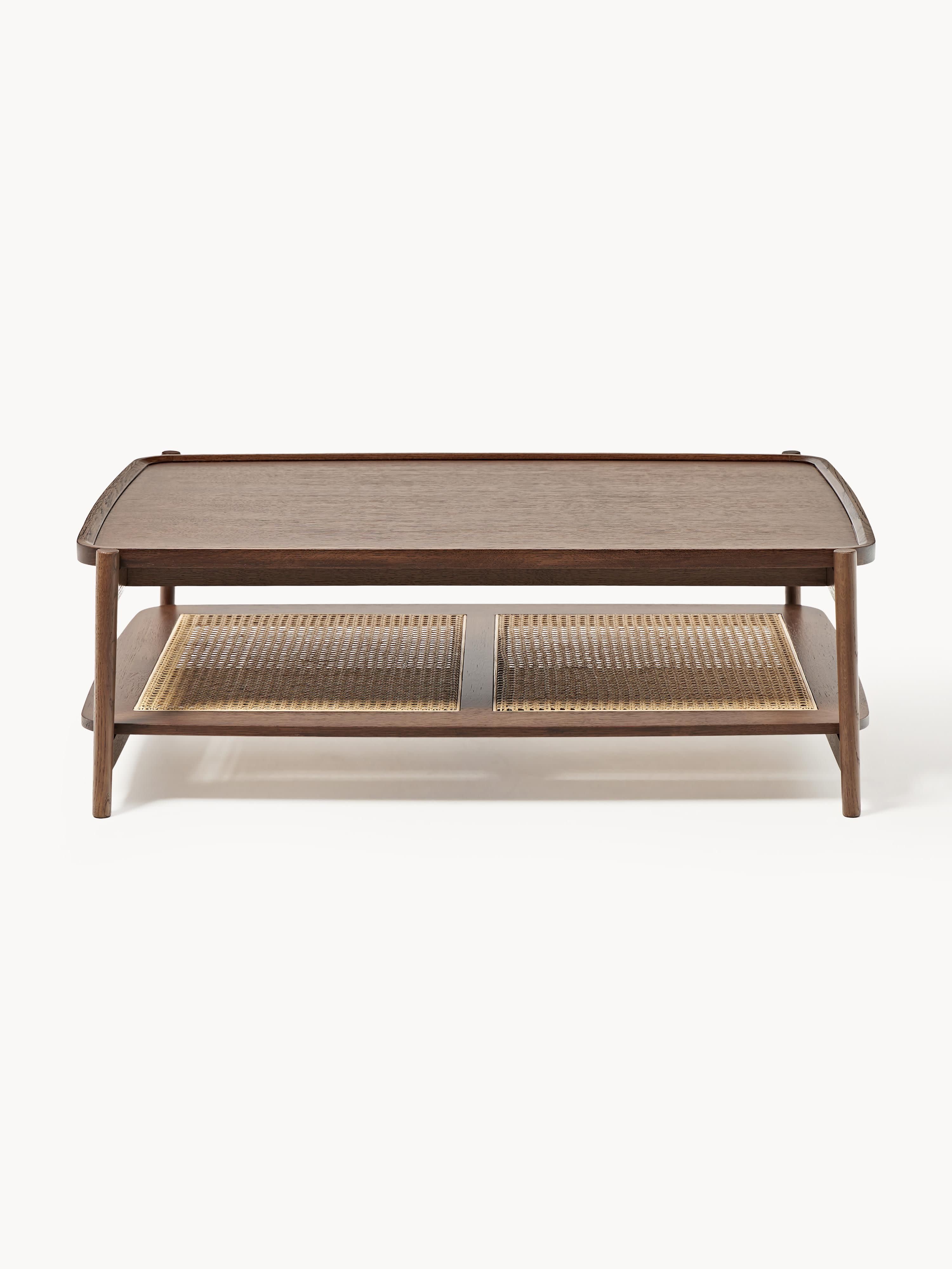 Houten salontafel Libby met plank van Weens vlechtwerk