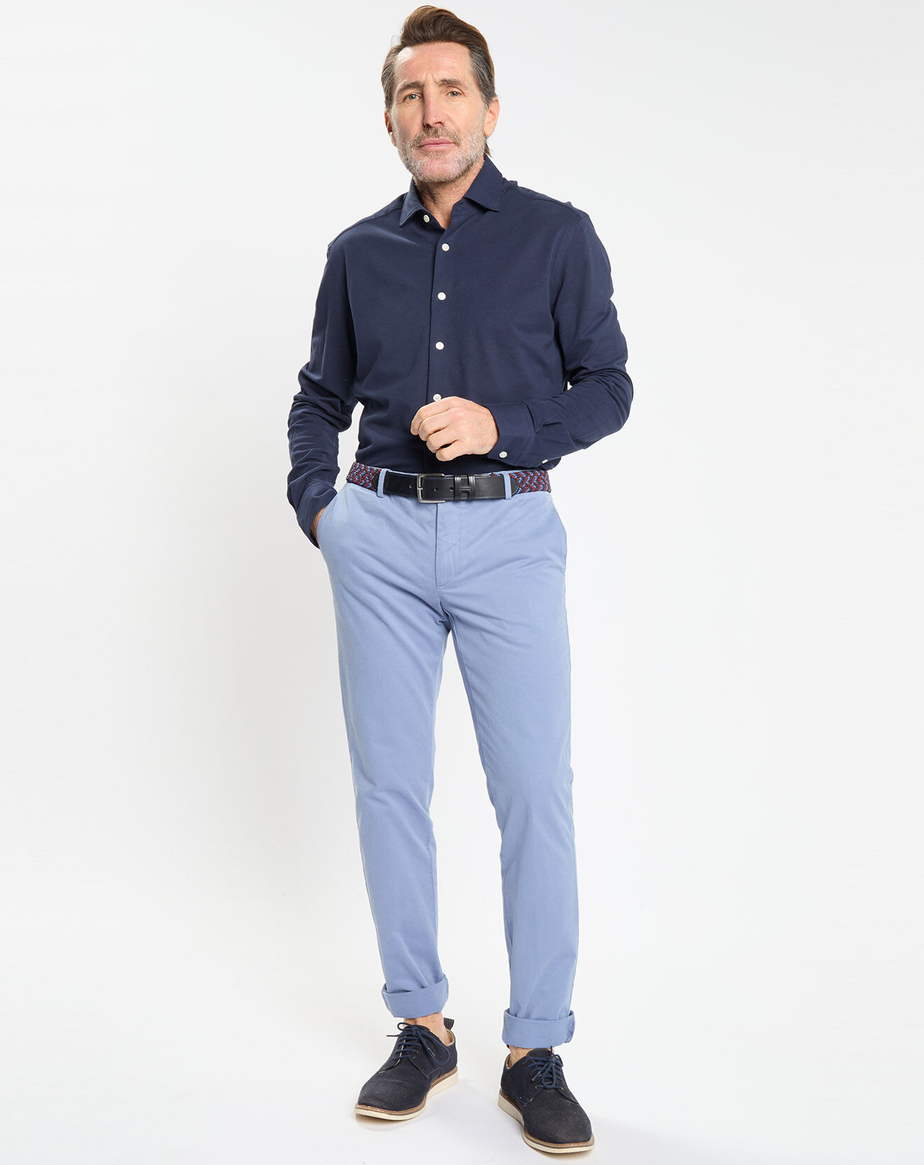 Hackett London Chemise Slim Fit manches longues piquée unie bleu foncé