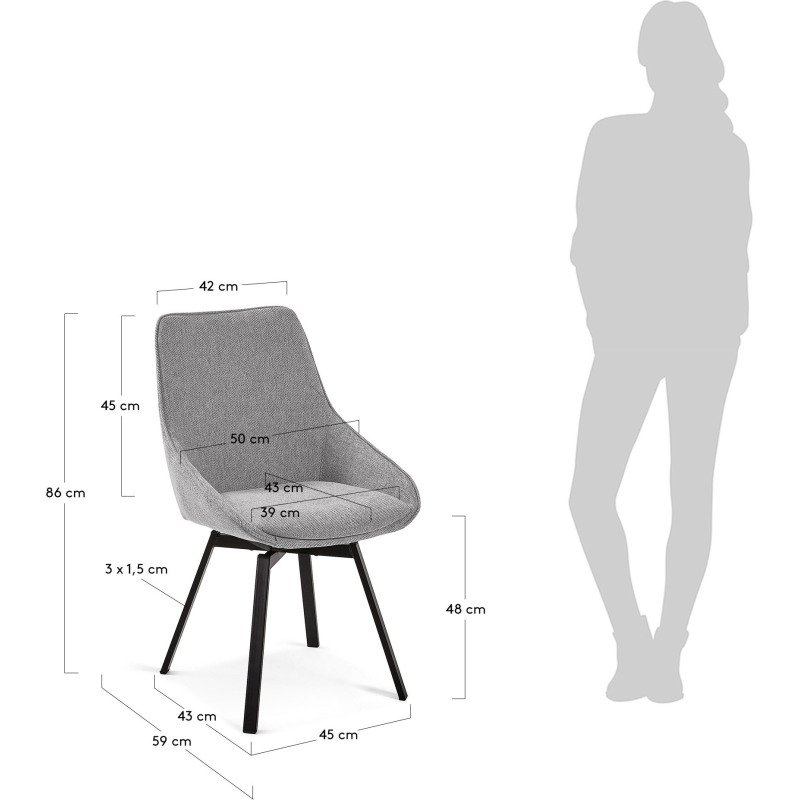 Chaise pivotante Jenna tissu - Dossier bas  - Pieds noir