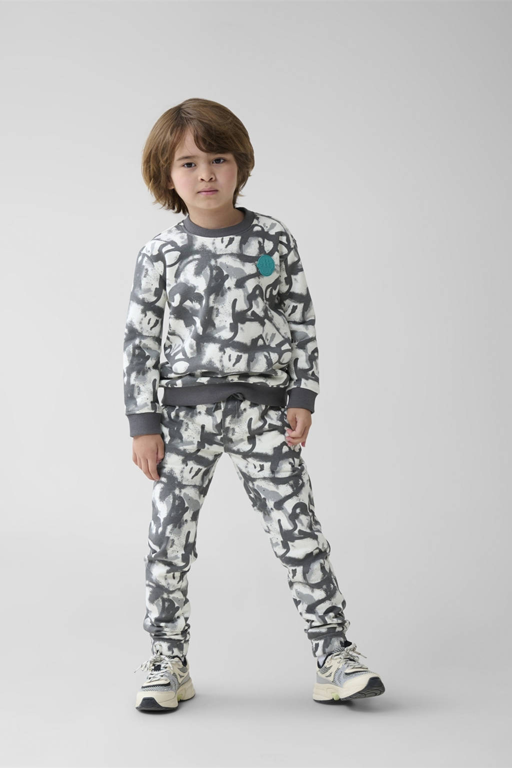 Shoeby regular fit broek met all over print grijs/wit