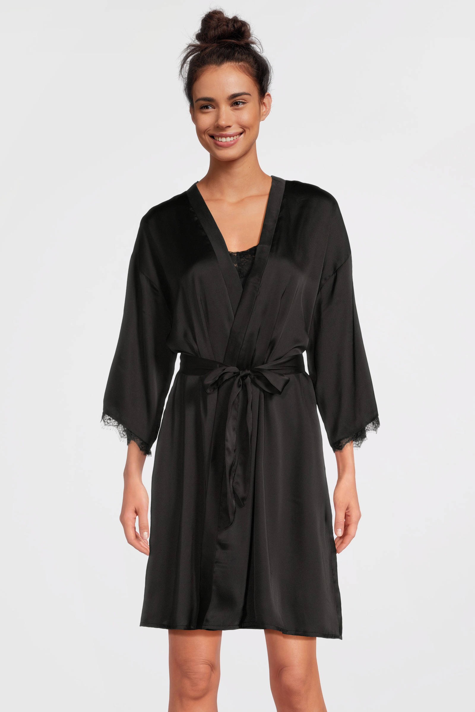 PIECES satijnen kimono PCANOVI zwart
