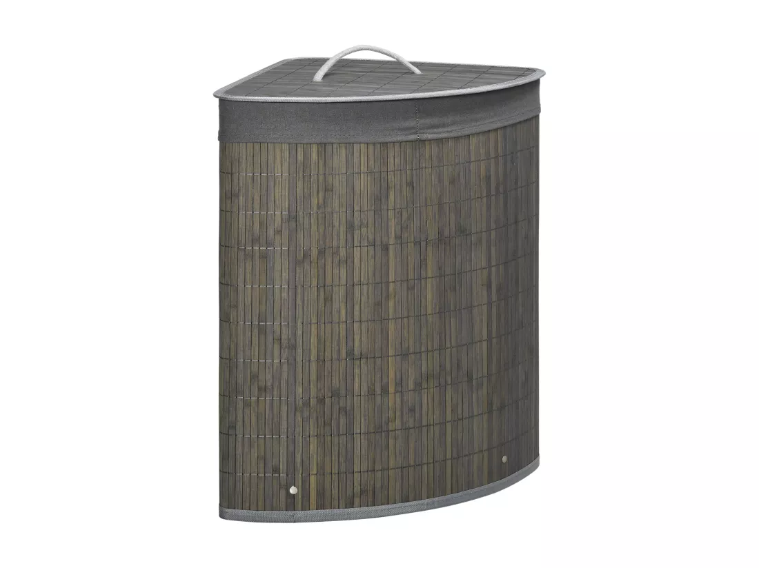 Panier à linge d'angle corbeille à linge bac à linge 55 L couvercle sac amovible poignée bambou tissu gris