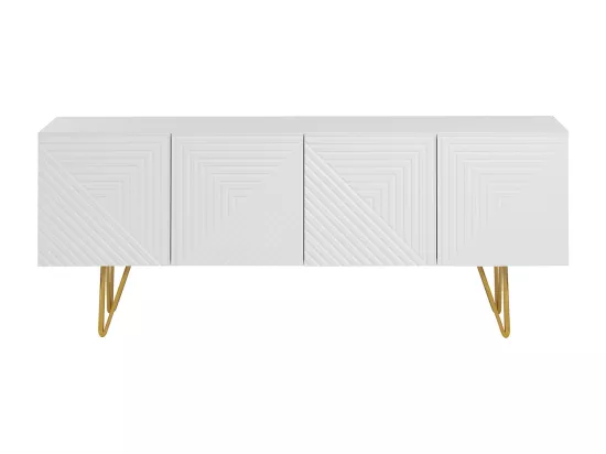 Meuble TV design gravé blanc et métal doré L140 cm OZEN