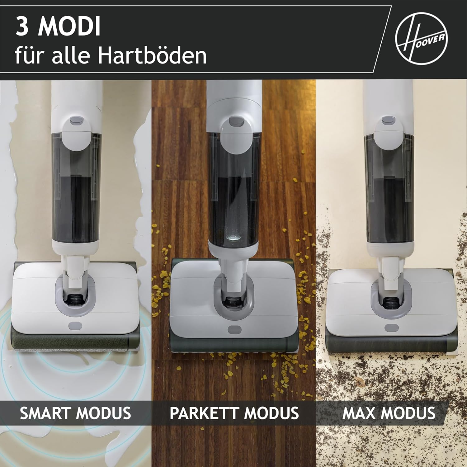 Hoover HW5 kabelloser Nass-Trockensauger und Saugwischer für Hartböden mit Hochleistungsmotor, Doppelwalzen-System, intelligente Schmutzerkennung, Selbstreinigungsfunktion, 230W [HW500]