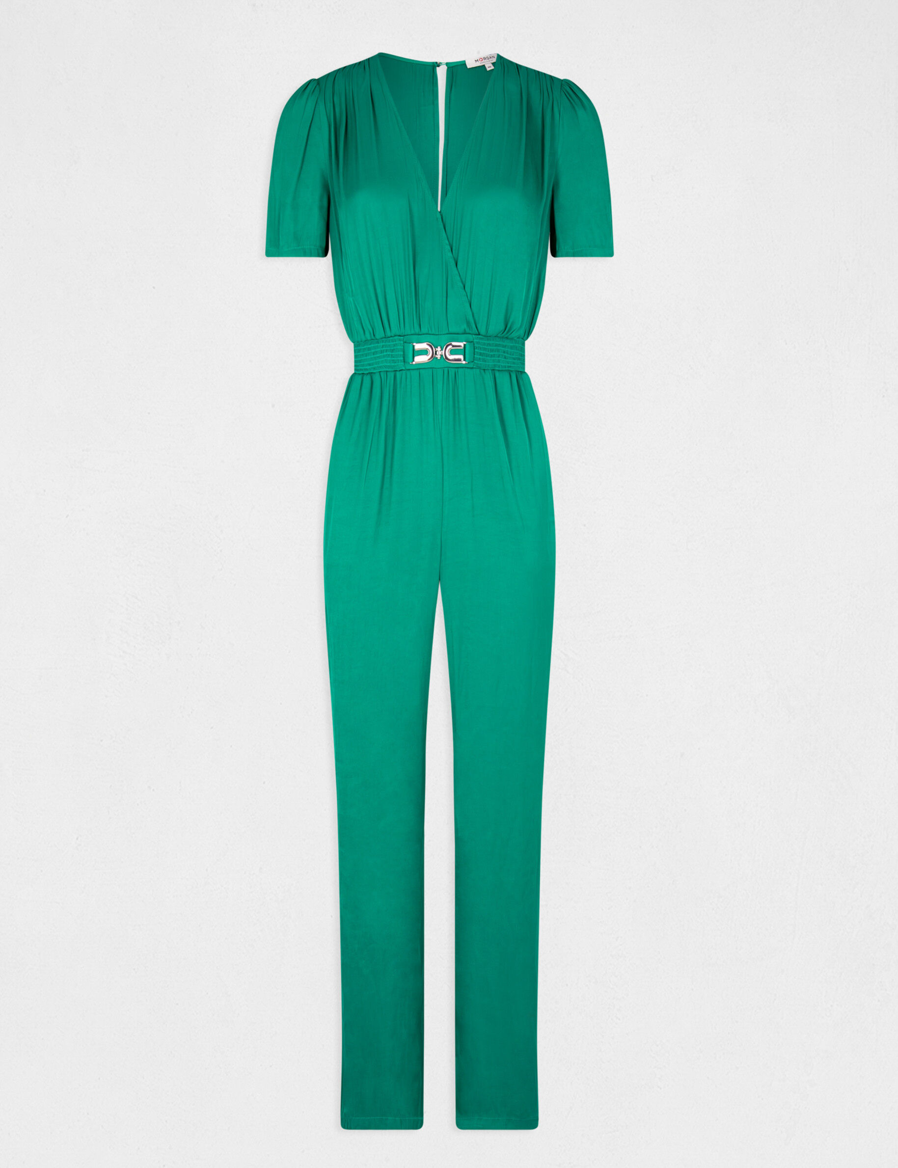 Combinaison droite fluide satin vert moyen femme - vert_moyen