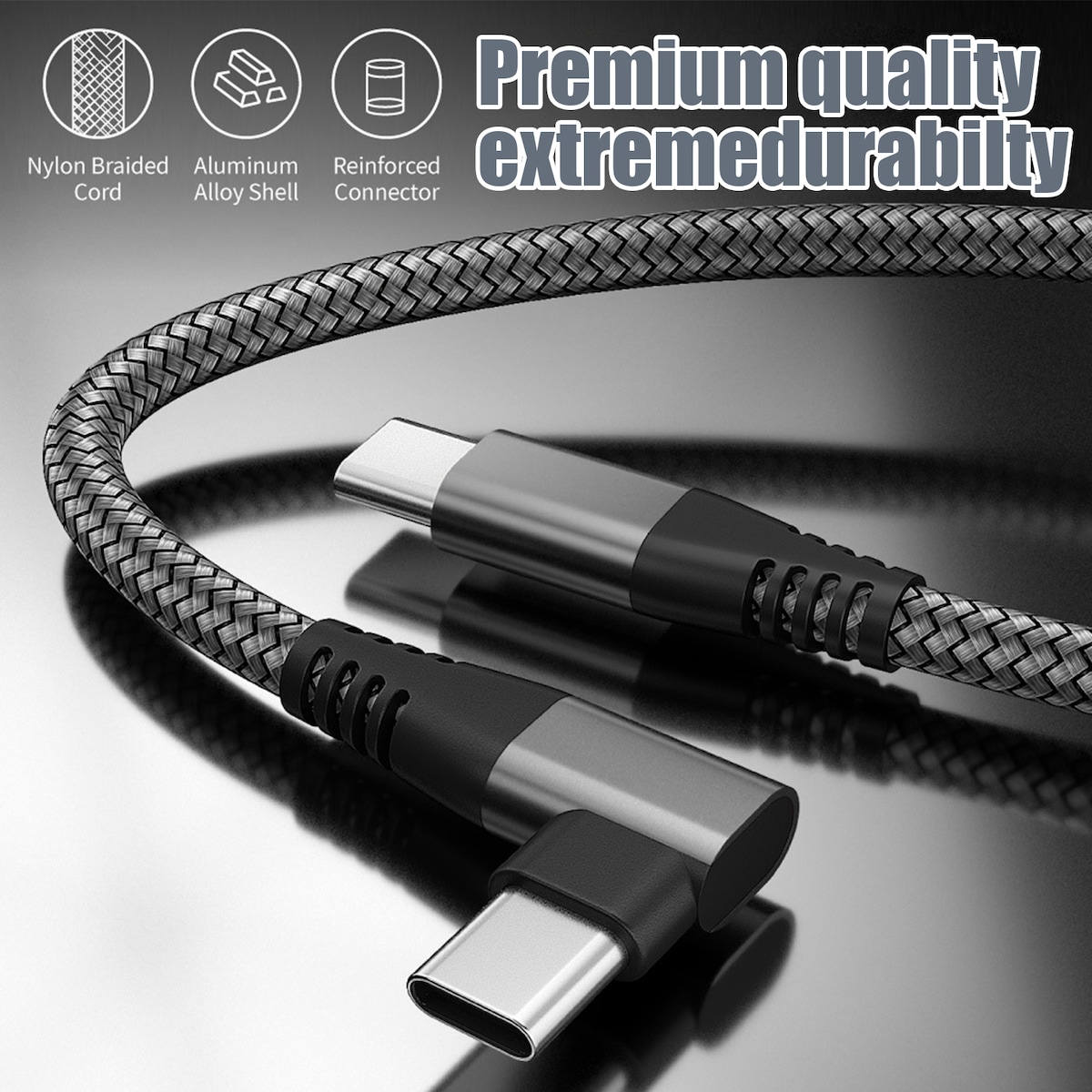 USB C-lader med vinklet kontakt 60W PD hurtiglading Sort 1 m