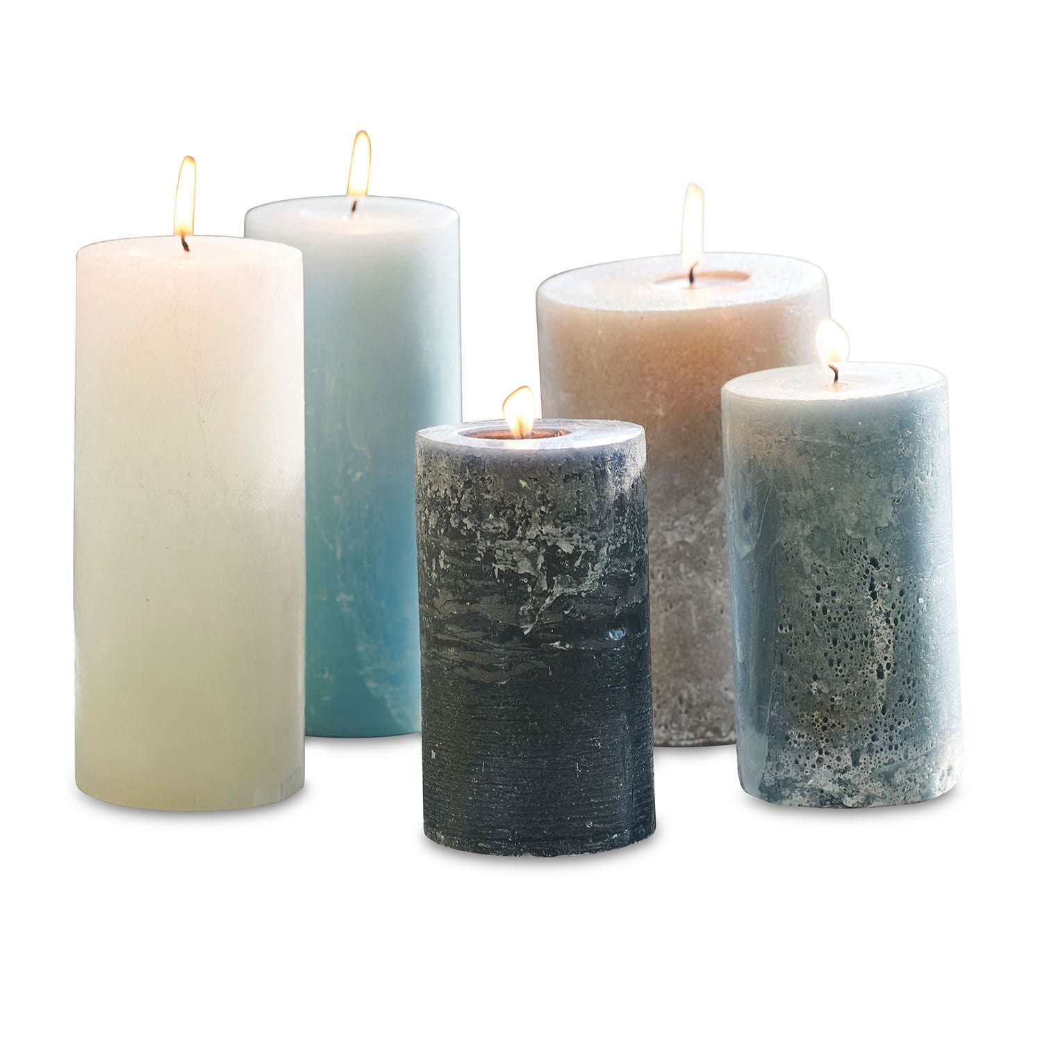 Kerze 5er Set Panagra blau/grau