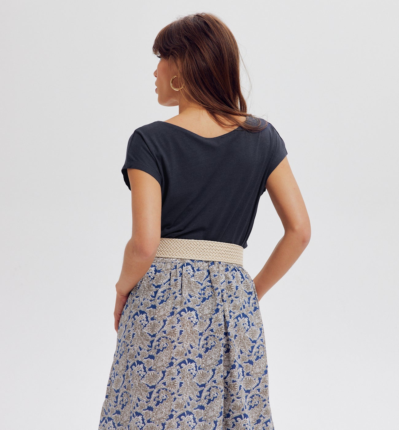T-shirt détail dentelle Femme - Marine