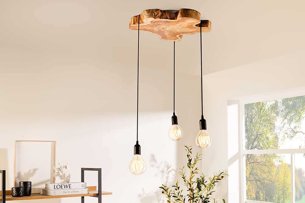 Handgefertigte Hängeleuchte HYPNOTIC 50cm natur Longan Massivholz