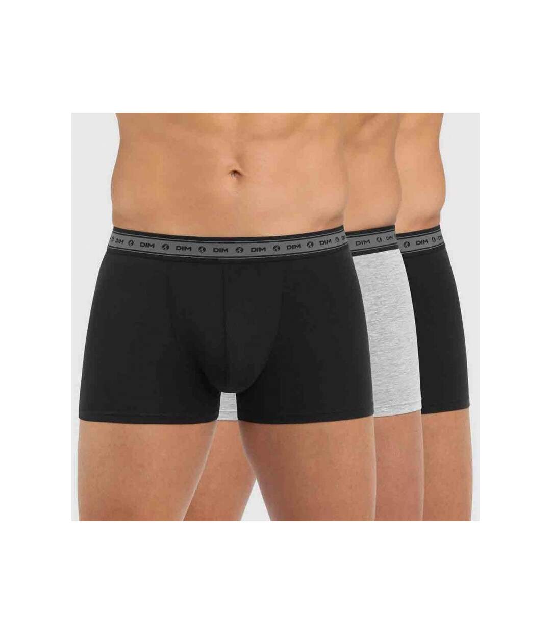 DIM Lot de 3 Boxers Homme Coton BIO Noir Gris
