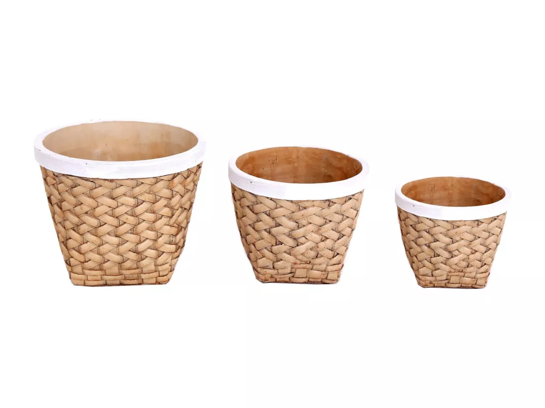Cache-pots ciment aspect osier (Set de 3)