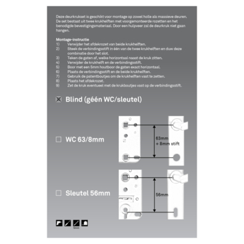 Novidade deurkrukset Porto recht blind schild zwart RVS
