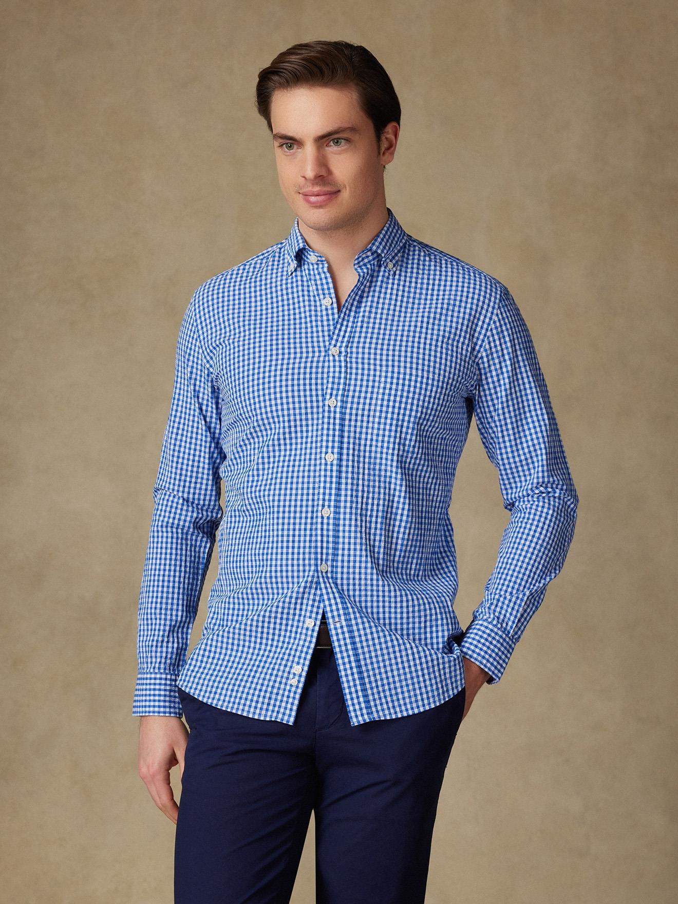 Chemise Jaiden en seersucker bleu - Col Boutonné
