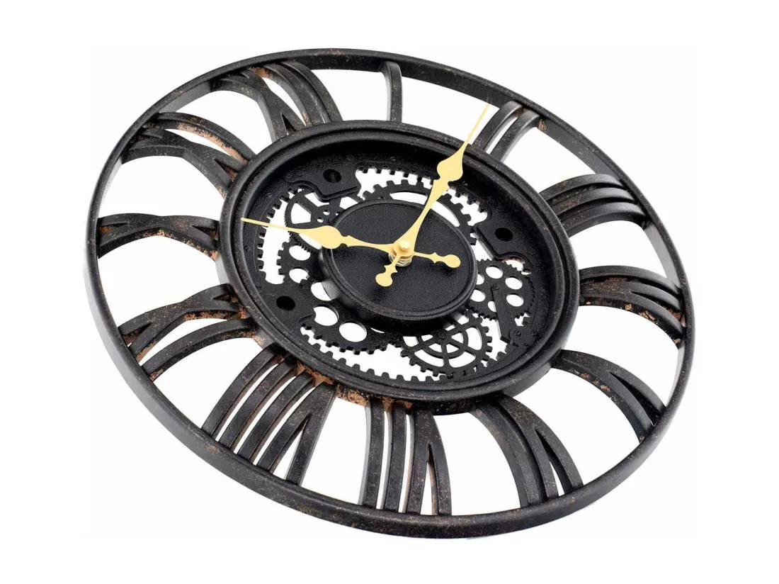 Horloge Murale Vintage Découpée Noir/Or Ø38 cm O91