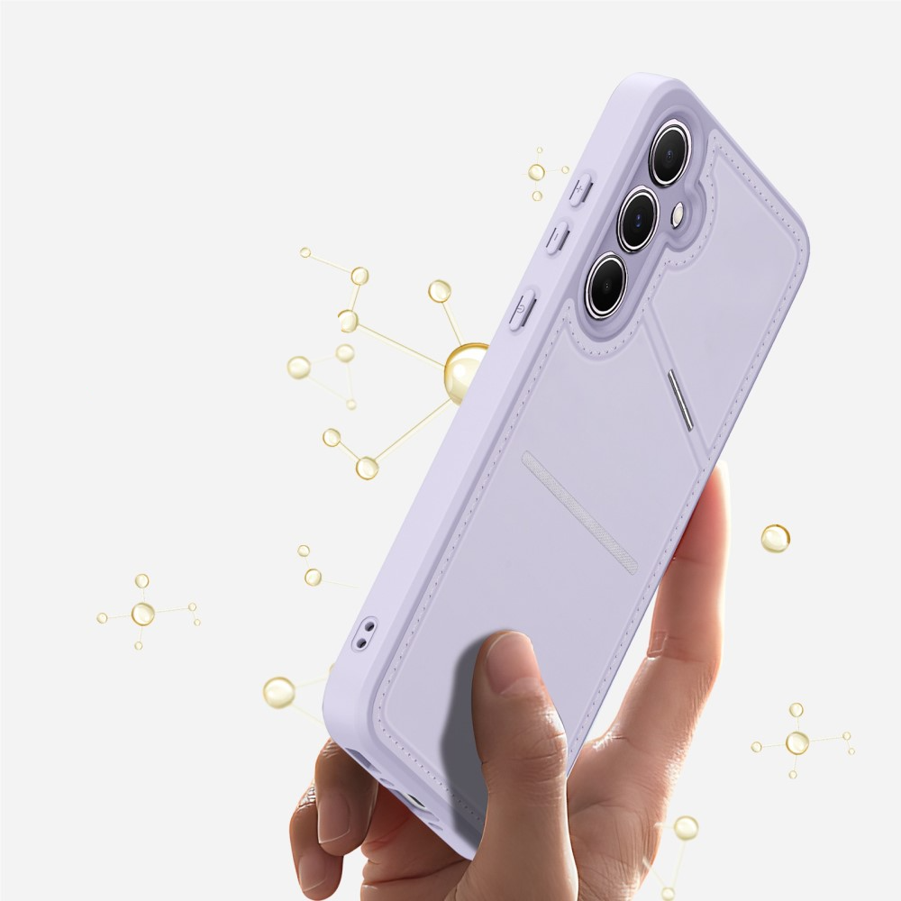 Samsung Galaxy A55 Hybrid Leder Hülle mit Kartenfach   Kickstand Aufsteller (RFID Schutz) - Lila