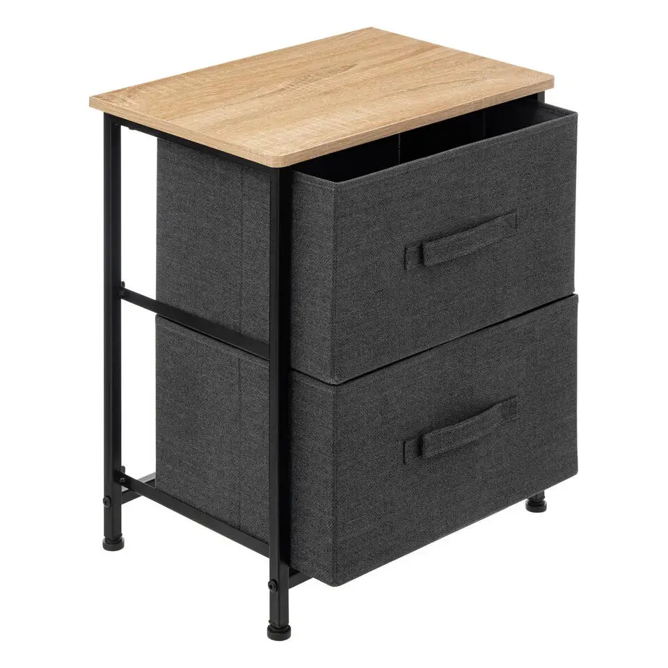 5Five Opbergkast - 2x mand - 42x30x51cm - hout/stof donkergrijs