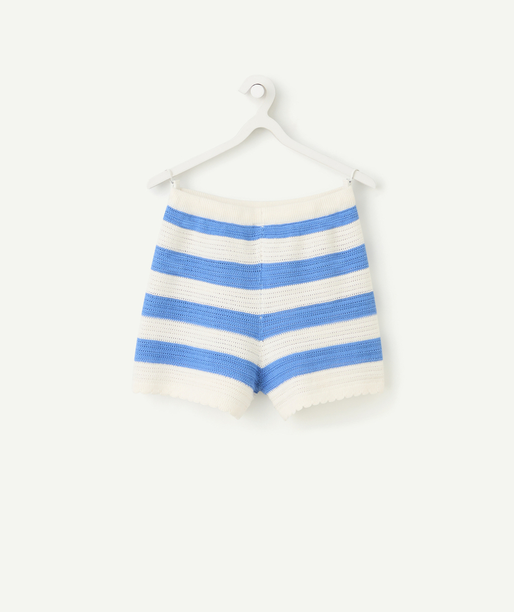 short tricot fille en coton bio rayé bleu et blanc